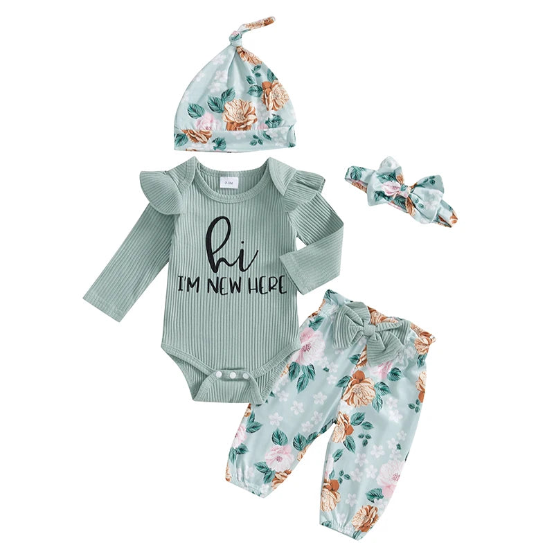 Baby Girl 4PC Romper Pants Set