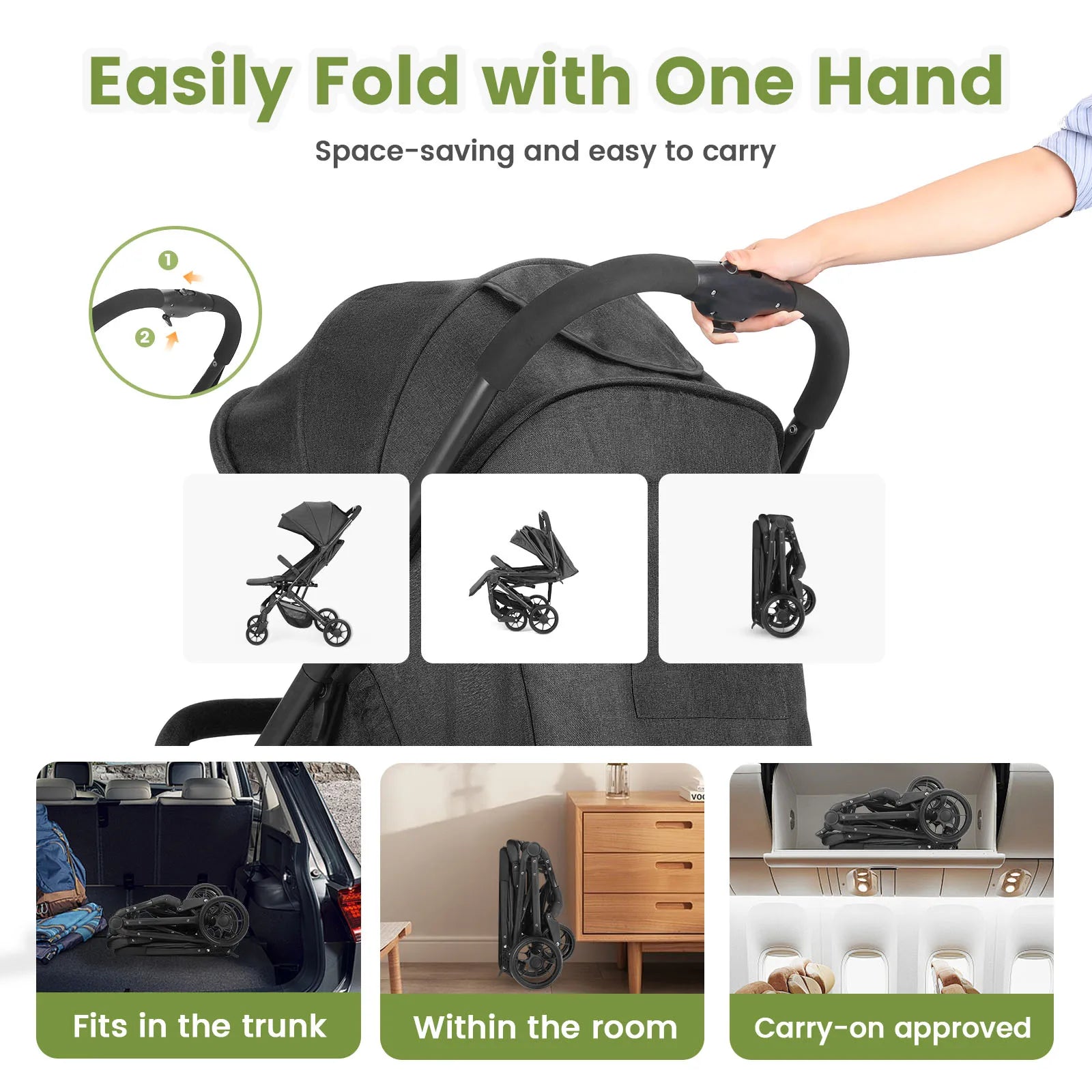 One-Hand Fold Compact Travel Stroller