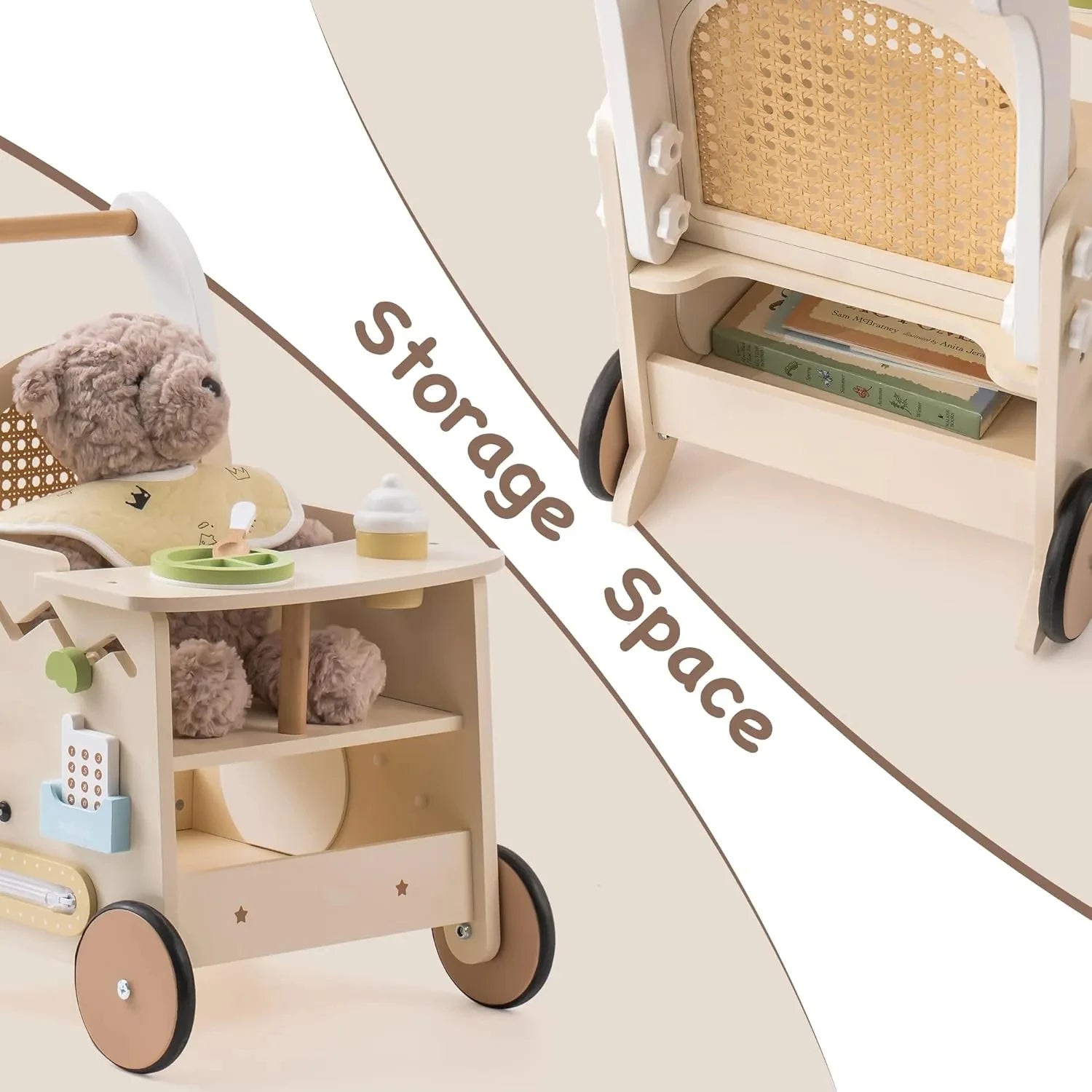 Rattan Wooden Baby Push Walker