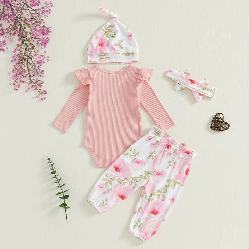 Baby Girl 4PC Romper Pants Set