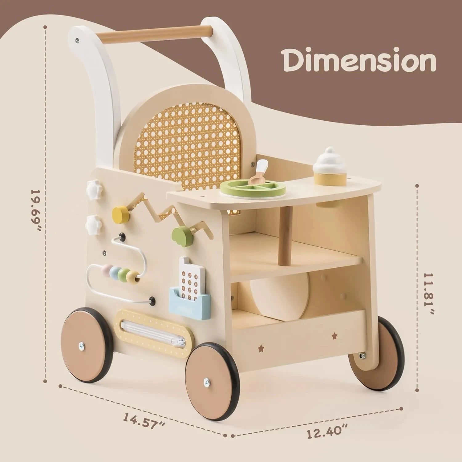 Rattan Wooden Baby Push Walker