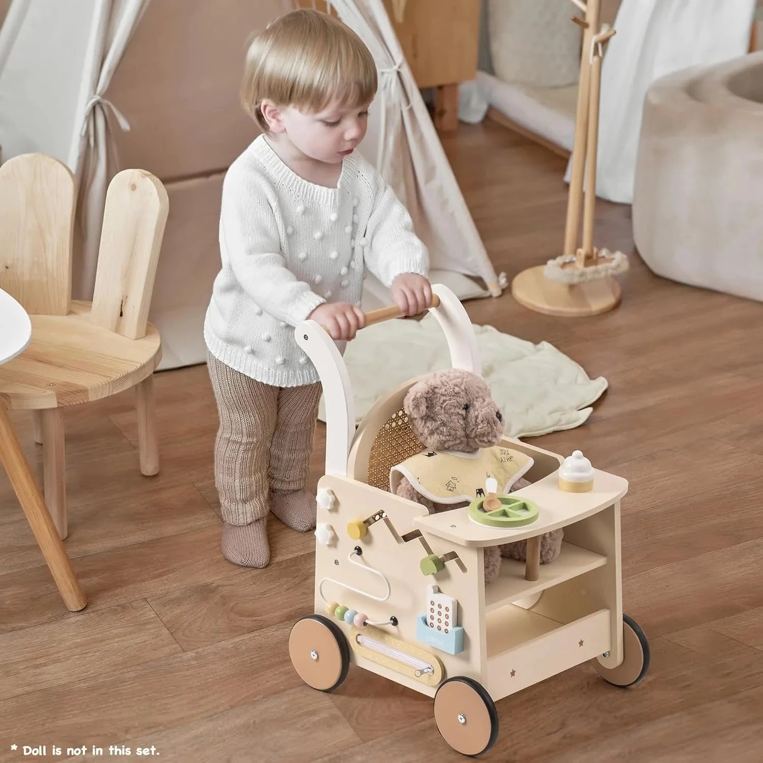 Rattan Wooden Baby Push Walker