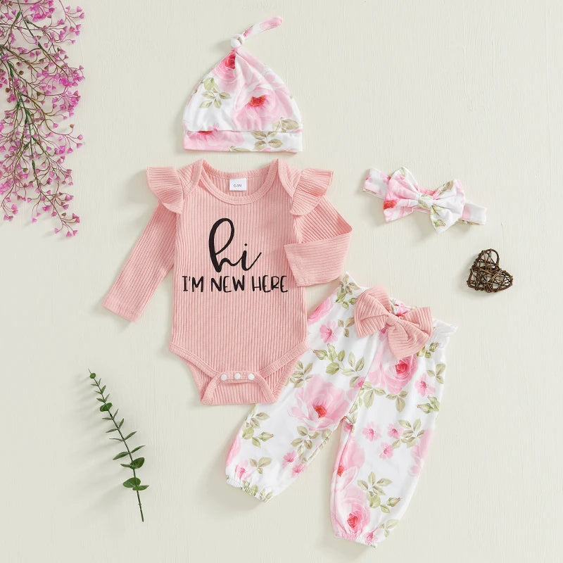 Baby Girl 4PC Romper Pants Set
