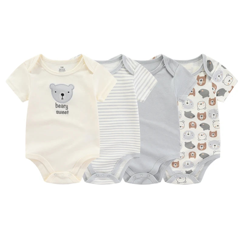 Cartoon Cotton Baby Jumpsuit 4PC Set