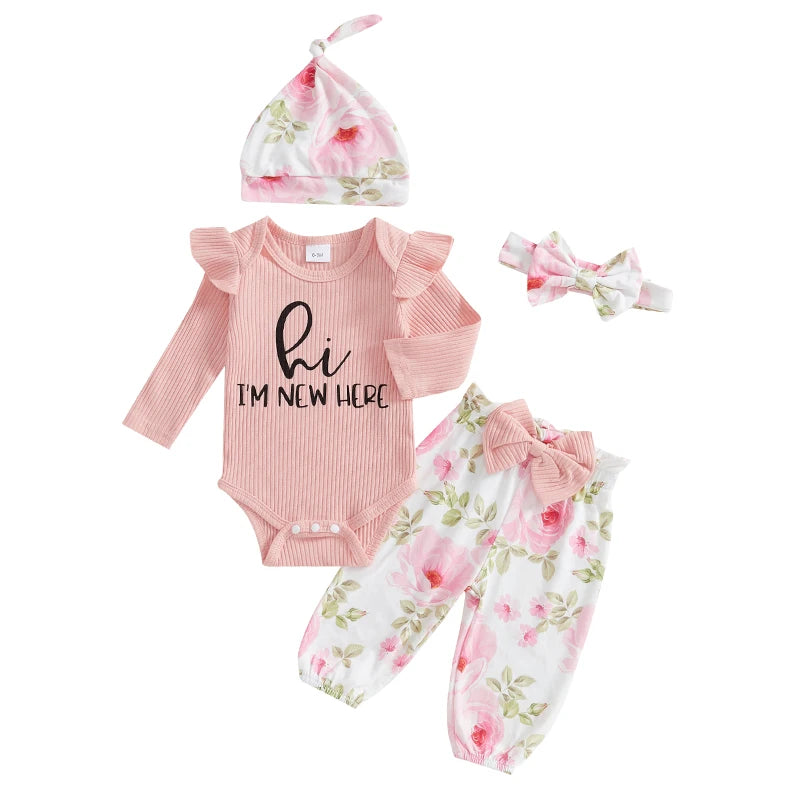 Baby Girl 4PC Romper Pants Set