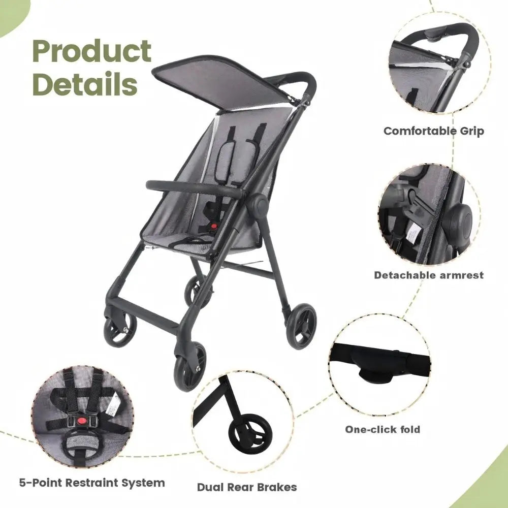 Compact 5-Point Harness Travel Stroller